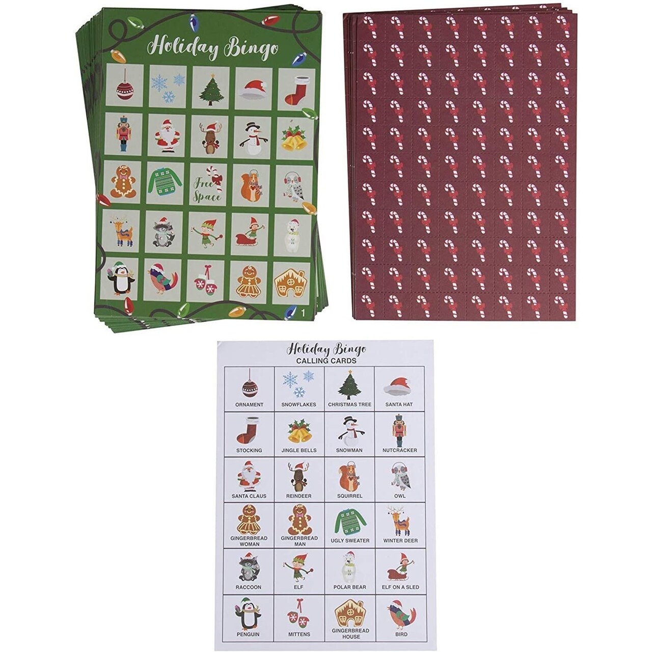 Christmas Bingo Game for Adults and Kids, Holiday Party Supplies, 2 to 36 Multi-Player (47 Pieces)